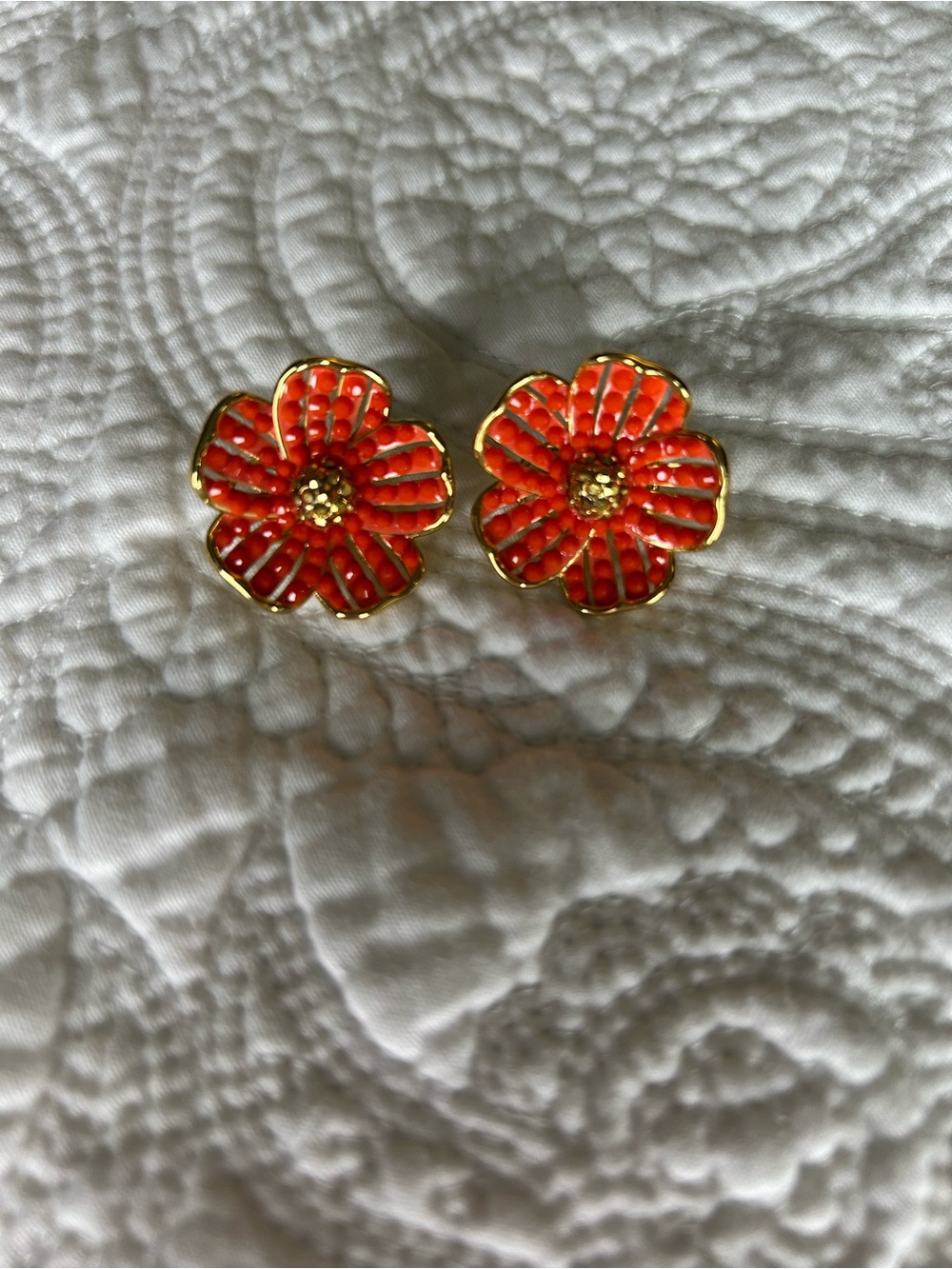 ♠️🌺kate spade Coral Enamel Flower Stud Earrings♠️🌺